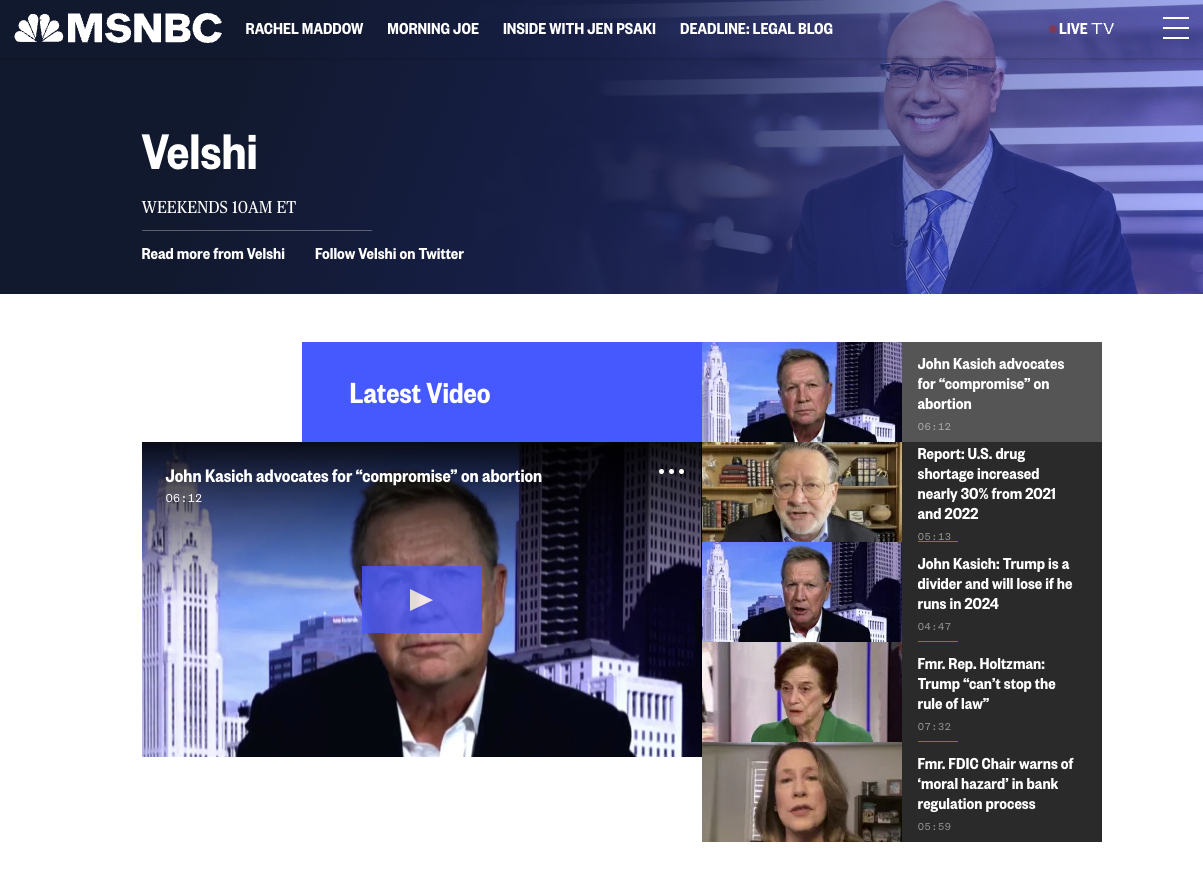 web site for "Velshi" on MSNBC