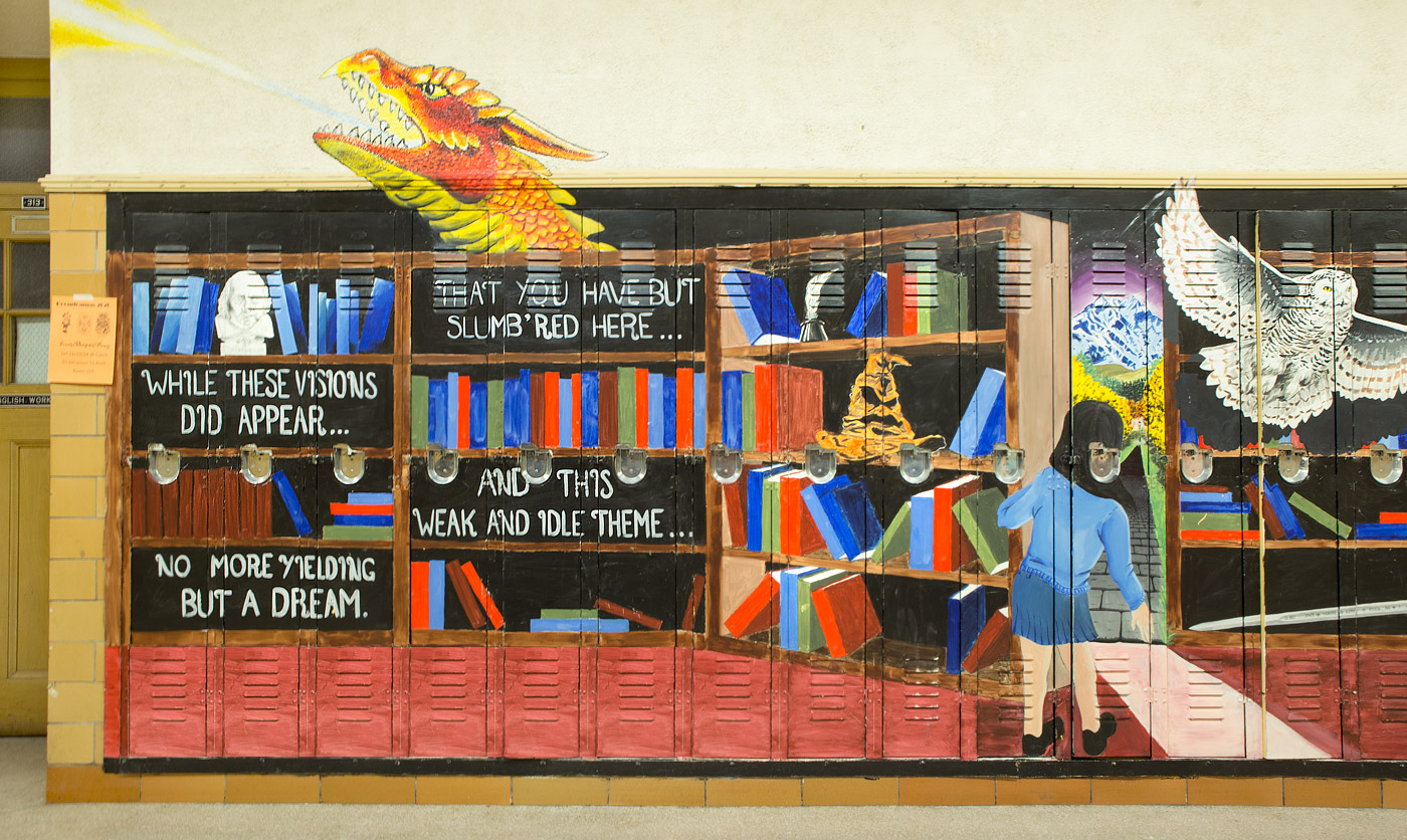 Northern locker murals – English Dept – books + dragon